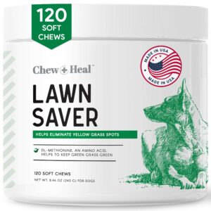 green grass lawn saver, dog urine neutrelizer, 120 soft chews - reduces burns and yellow spots, natural ingredients, fuss-free treatment - chew + heal