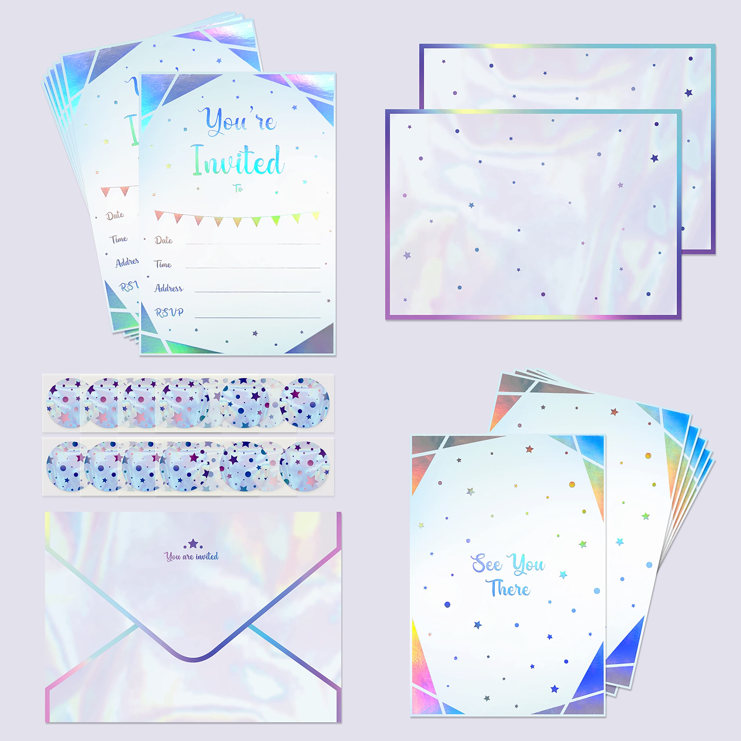 Cheerland 12 Set Iridescent Invitation Card Holographic Invites Birthday Party Wedding Bridal Shower Graduation Sweet 16 Bridal Shower Bachelorette Party Supplies