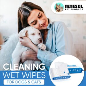 Tetesol Dog Wipes for Dogs Cats, 200 Count All Purpose Cleaning Pet Wipes, Dog Ear Wipes, Quick Easy Grooming for Bums, Body, Paws, Eyes, for A Easy & Speedy Freshen-Up, 2 Travel Pack of 200 Wipes