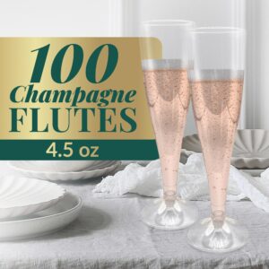 Reli. (100 Bulk Pack Plastic Champagne Flutes 4.5 Oz, Clear | Plastic Champagne Glasses/Flutes | Disposable, BPA-Free,Shatterproof Cups| Perfect for Mimosa/Cocktail, Wedding/Party Toasting, Champagne