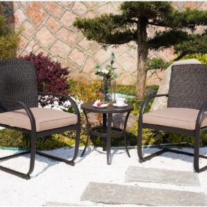 Grand patio 2 Piece Outdoor Wicker Dining Chairs, Spring Patio Furniture Dining Chairs Set of 2 with Cushions for Garden Pool Backyard Lawn, Beige