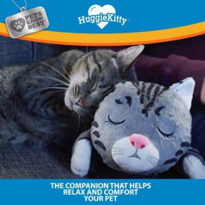 Pets Know Best HuggieKitty Cuddly Cat Toy, Soothing Sound & Warmth Help Relax & Comfort Your Pet- Purr & Heartbeat, Heating Pack- Grey