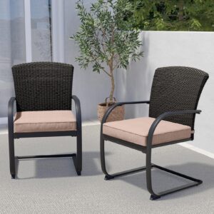 Grand patio 2 Piece Outdoor Wicker Dining Chairs, Spring Patio Furniture Dining Chairs Set of 2 with Cushions for Garden Pool Backyard Lawn, Beige