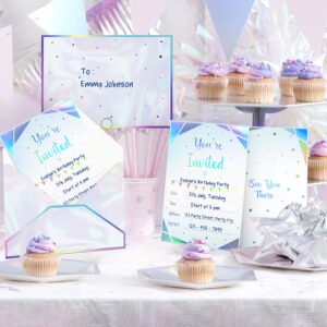 Cheerland 12 Set Iridescent Invitation Card Holographic Invites Birthday Party Wedding Bridal Shower Graduation Sweet 16 Bridal Shower Bachelorette Party Supplies