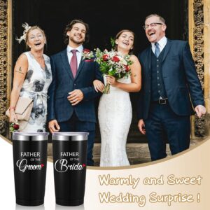 2 Pieces Father of the Bride Tumbler 20 oz Engraved Father of the Groom Travel Mug Father of the Bride Wedding Gifts Black Insulated Tumbler with Lid Straws Brushes for Wedding Rehearsal Party