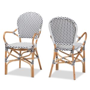 Baxton Studio Naila Natural Rattan Dining Chair, 2-Piece Set, Black