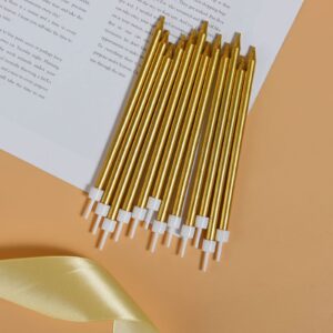 24 PCS Gold Birthday Candles, Tall Glitter Cuppcake Sparklers Candles Long Thin Cake Candles in Holders for Birthday Wedding Party Decorations