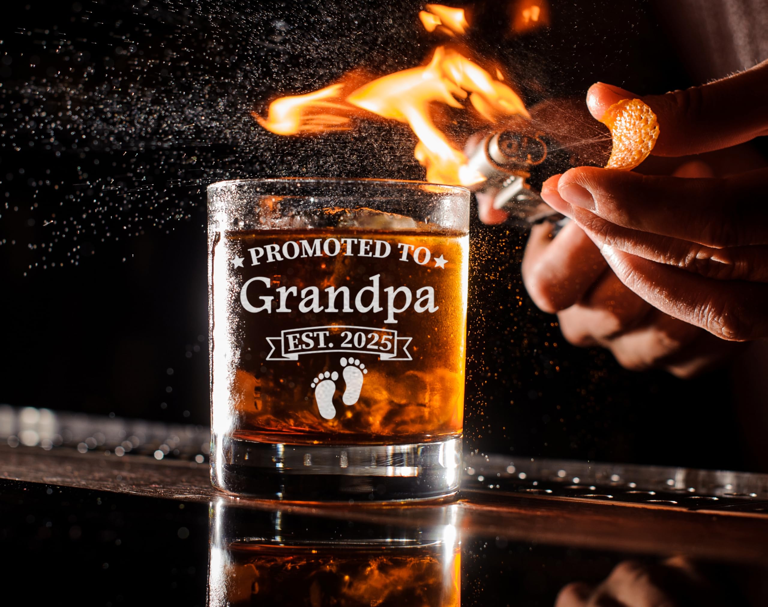 CARVELITA Promoted To Grandpa Est 2025 Whiskey Glass - 11oz Old Fashioned Bourbon Rocks Glass - First Time Grandparents Gifts - Grandparent Announcement - New Grandparent Gifts First Time, Papa To Be