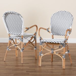 Baxton Studio Naila Natural Rattan Dining Chair, 2-Piece Set, Black