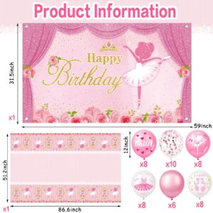 50 Pcs Ballerina Birthday Party Supplies Ballerina Tablecloths Ballet Balloon Ballerina Backdrop Tutu Girl Birthday Party Decorations Pink Ballerina Balloon Arch Kit for Baby Shower Wedding Supplies