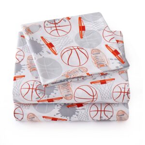 1500 supreme kids bed sheet collection - fun colorful and comfortable boys and girls toddler sheet sets - deep pocket wrinkle free soft and cozy bedding - full , basketball