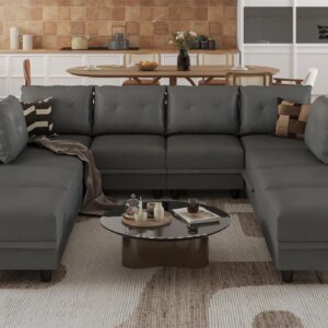 LLappuil Modular Sectional Sofa, Oversized Sectional Couch with Reversible Chaise, Modular Sectionals for Living Room, Faux Leather Fabric Waterproof Sofa, 10 Seat Couch with Storage, Dark Grey