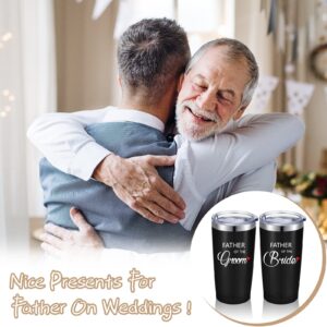 2 Pieces Father of the Bride Tumbler 20 oz Engraved Father of the Groom Travel Mug Father of the Bride Wedding Gifts Black Insulated Tumbler with Lid Straws Brushes for Wedding Rehearsal Party