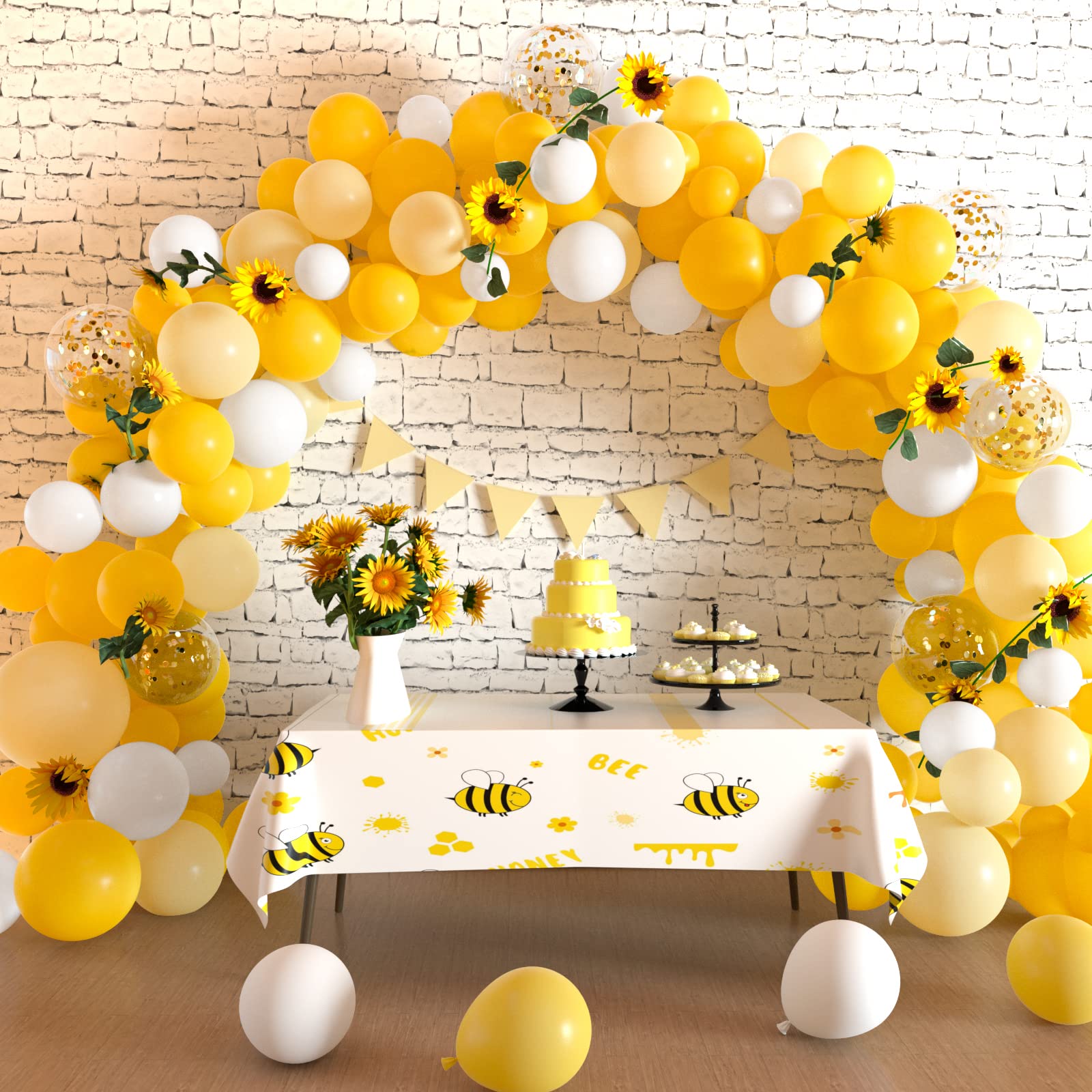 TUPARKA 12 inches Yellow White Gold Confetti Balloons 60 Pack Pastel Yellow White Party Balloon for Sunflower Honeybee Theme Birthday Baby Shower Party Supplies