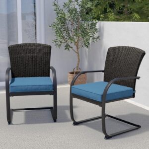 Grand patio 2 Piece Outdoor Wicker Dining Chairs, Spring Patio Furniture Dining Chairs Set of 2 with Cushions for Garden Pool Backyard Lawn, Peacock Blue