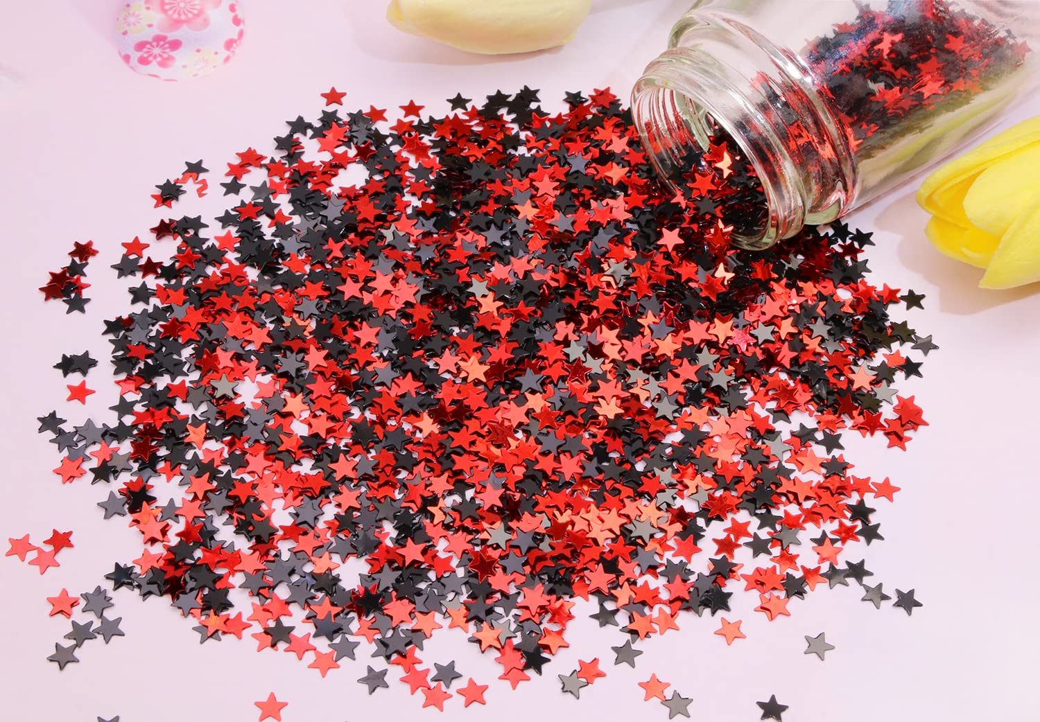 Penta Angel 2 Pack Star Sequin Confetti Holographic Metallic Foil Graduation Table Confetti for 2022 2023 Congrats Grads Birthday Weeding Party Decoration (Red&Black)