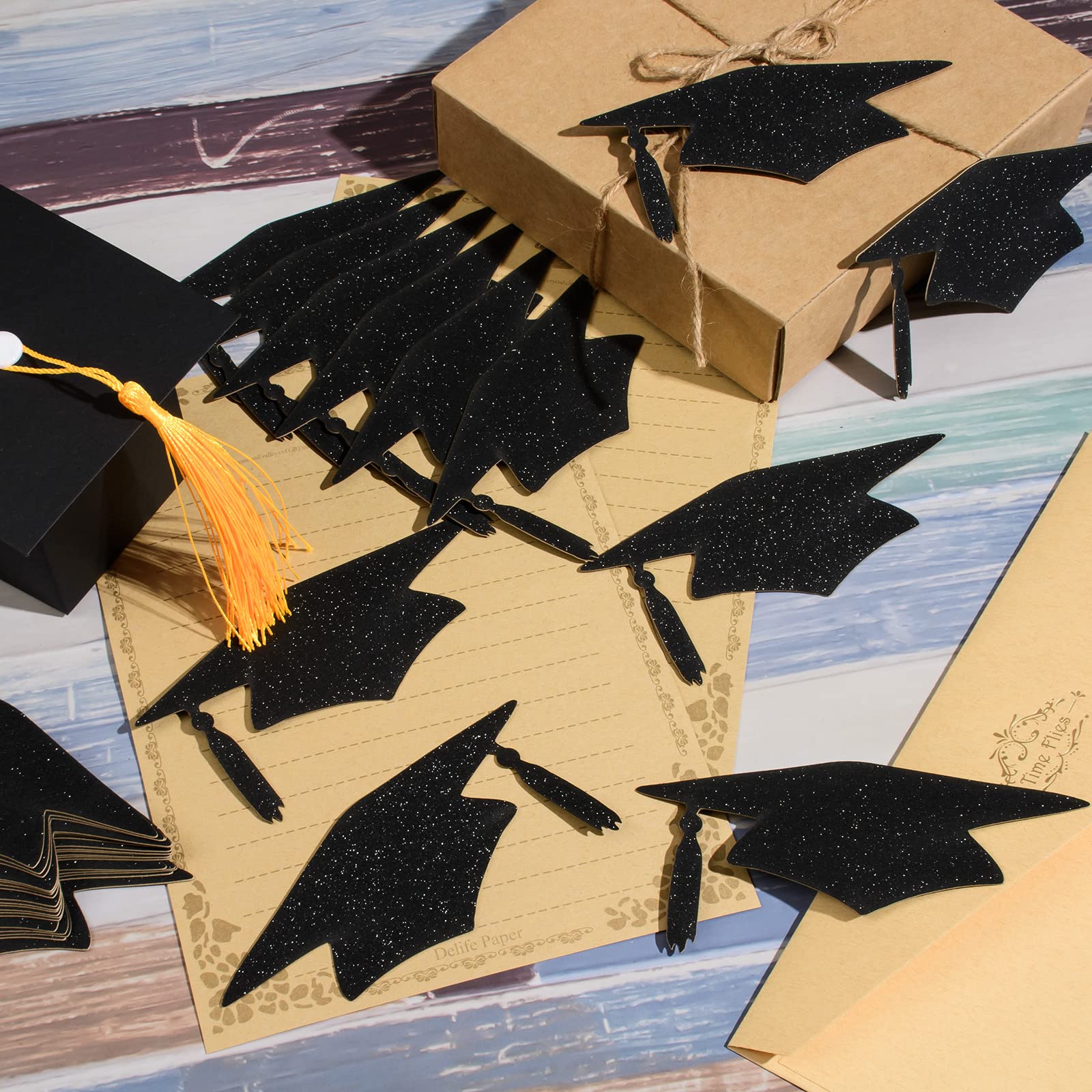 36 Pieces Grad Caps Confetti Black Glitter Grad Caps Cutouts Graduation Caps Cutouts Class of 2024 Graduation Party Decorations Graduation Table Decor for High School College Graduation Party Supplies