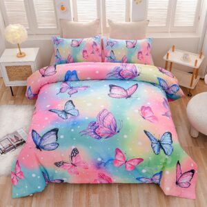 btargot 3 piece purple butterfly girls kids adults queen size comforter set, lightweight soft all season bedding set with 2 pillowcases