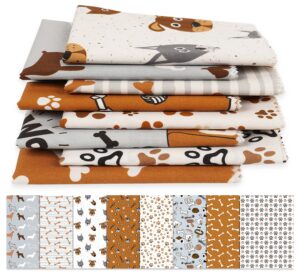 soimoi 8 pc fat quarter bundle- dog print 18"x 22" diy patchwork- 100% cotton pre-cut quilting fabric gray-white- brown