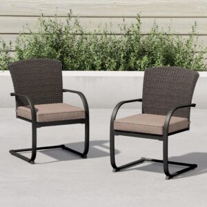 grand patio 2 piece outdoor wicker dining chairs, spring patio furniture dining chairs set of 2 with cushions for garden pool backyard lawn, beige