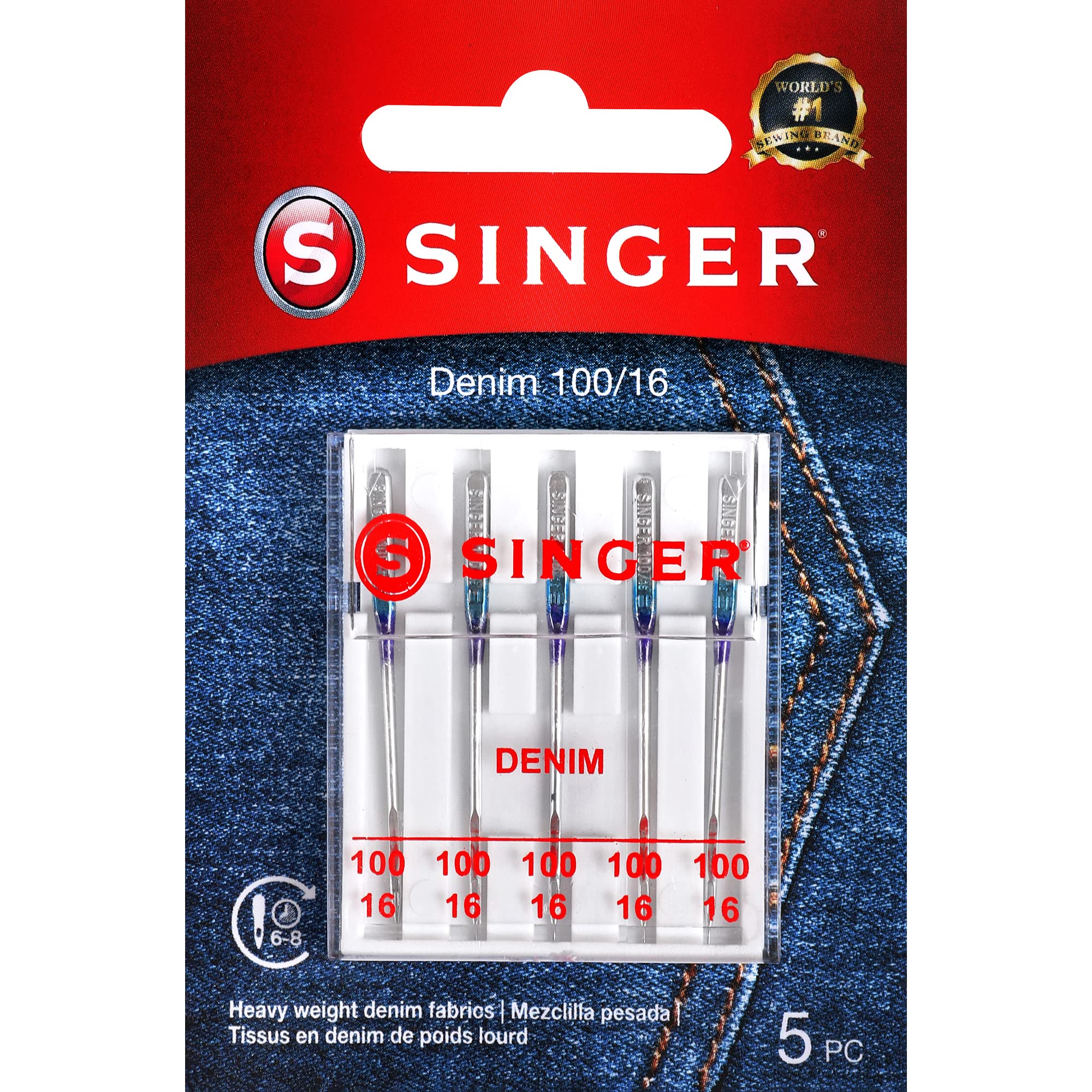 SINGER Denim Sewing Machine Needles, Size 100/16-5 Count