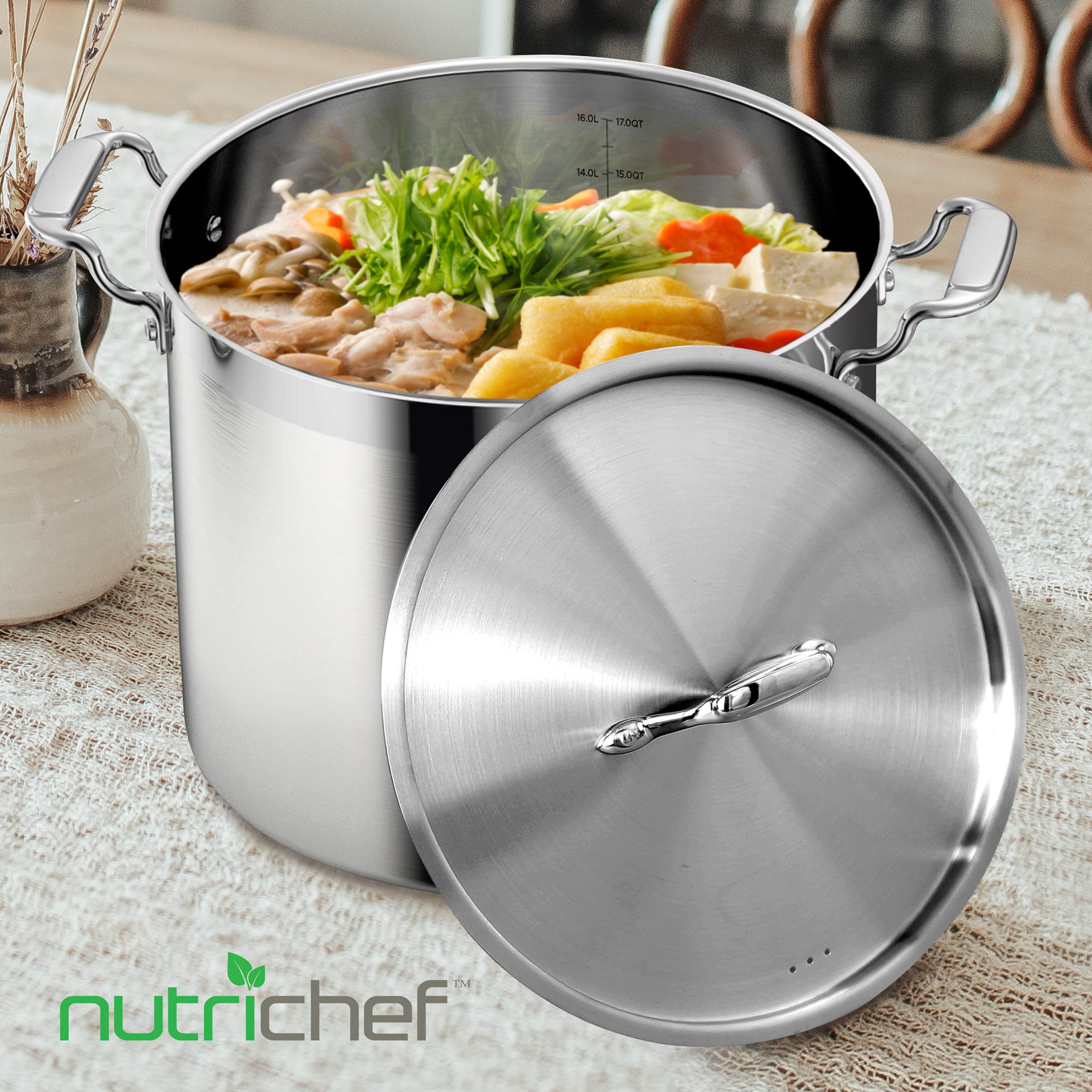 NutriChef Lid for 8-Quart Stockpot - Stainless Steel Kitchen Cookware Cover with Handle, Fits 9.5” Pot Inner Size, Works with Model NCSPT8Q 8-qt. Stock Pot