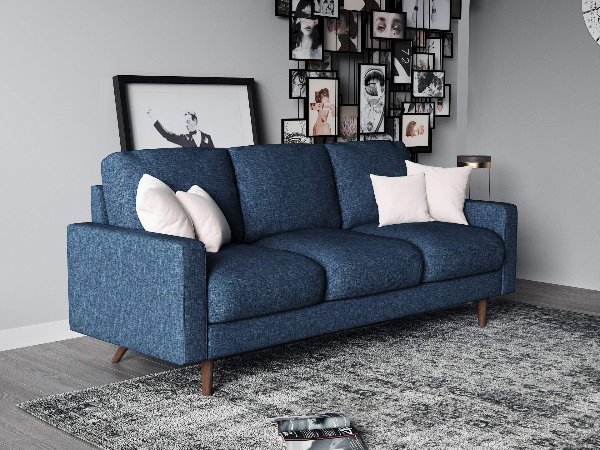 US Pride Furniture Modern Simple Style Soft 3 Seater Sofa with Removable Cushion and Wood Support