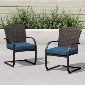 grand patio 2 piece outdoor wicker dining chairs, spring patio furniture dining chairs set of 2 with cushions for garden pool backyard lawn, peacock blue