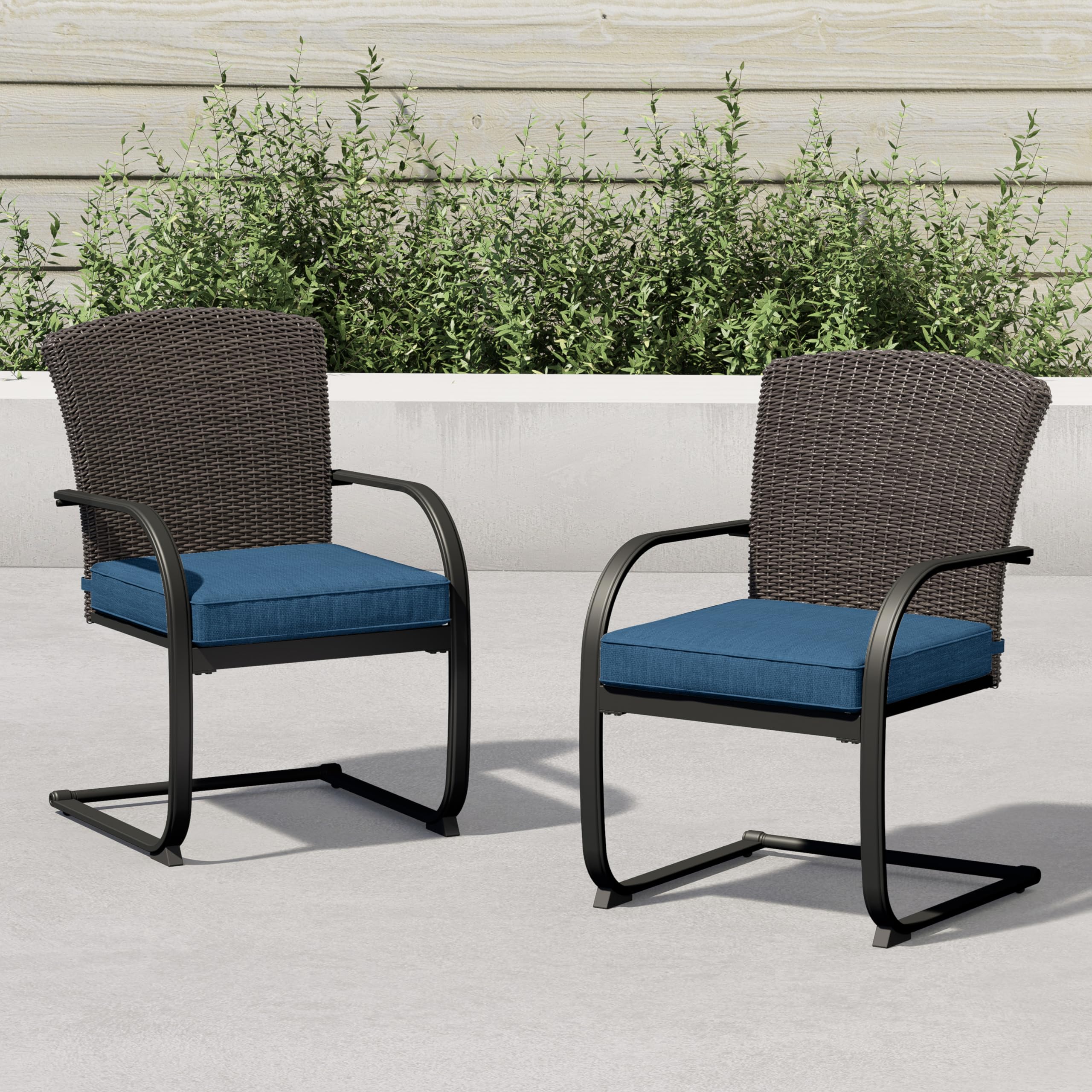 Grand patio 2 Piece Outdoor Wicker Dining Chairs, Spring Patio Furniture Dining Chairs Set of 2 with Cushions for Garden Pool Backyard Lawn, Peacock Blue