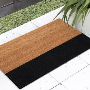 Fab Habitat Modern Non Slip Doormat - Durable, Thin - Natural Coir & Rubber - Entryway, Front Door, Porch, Patio - Black Belt Black/Natural (18" x 30" Non-Slip)