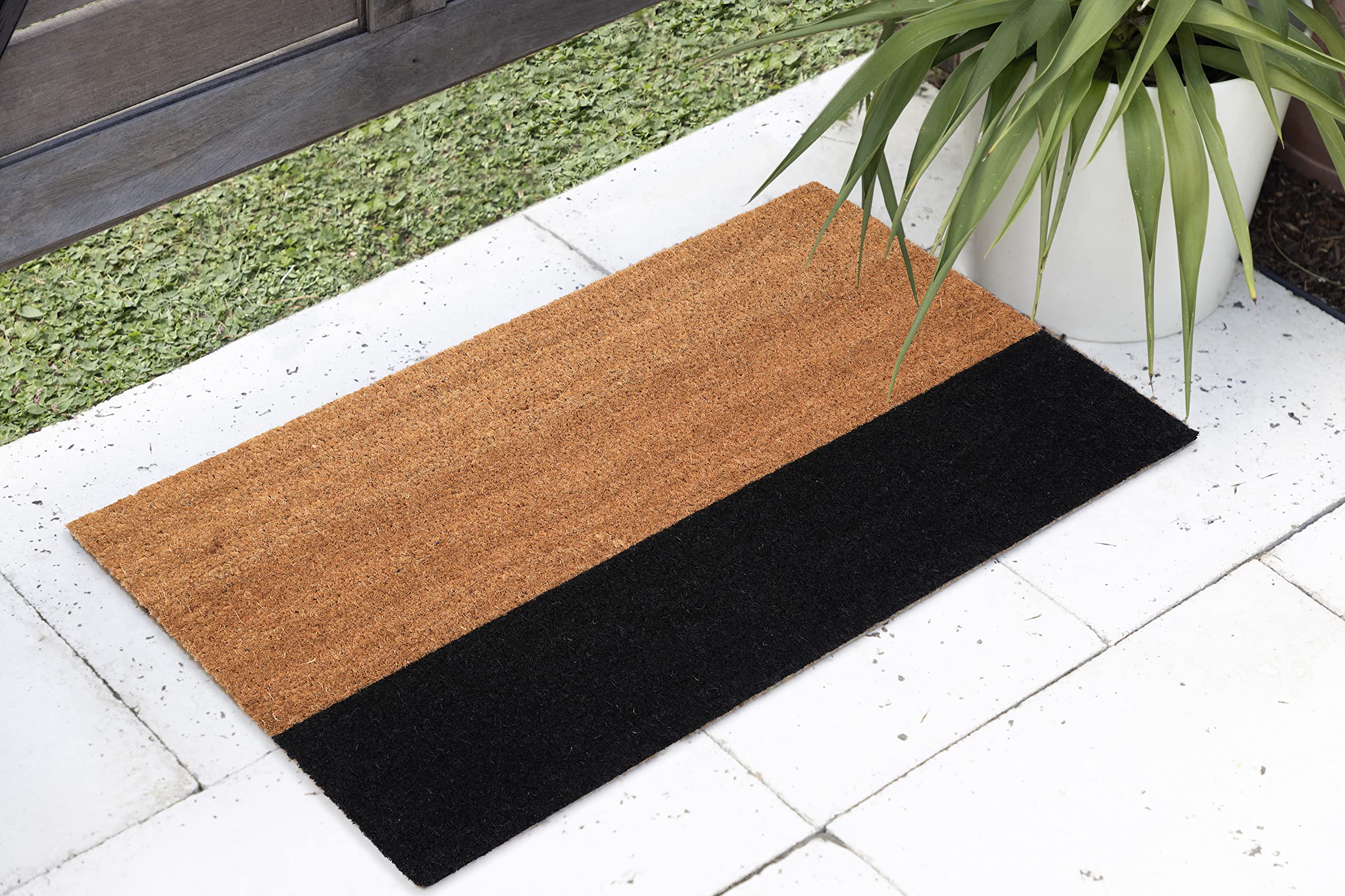 Fab Habitat Modern Non Slip Doormat - Durable, Thin - Natural Coir & Rubber - Entryway, Front Door, Porch, Patio - Black Belt Black/Natural (18" x 30" Non-Slip)