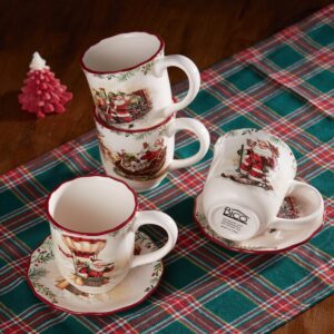 Bico Santa On The Way Ceramic Mugs, Set of 4, for Coffee, Tea, Drinks, Microwave & Dishwasher Safe