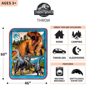 Jurassic World Dominion Blue Velociraptor and Rexy T-Rex Super Soft Plush Micro Raschel Blanket, 46 Inches x 60 Inches, Bedding by Franco Kids