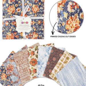 Soimoi Floral Floral with Texture Print Precut 5-inch Cotton Fabric Quilting Squares Charm Pack DIY Patchwork Sewing Craft- Multicolor