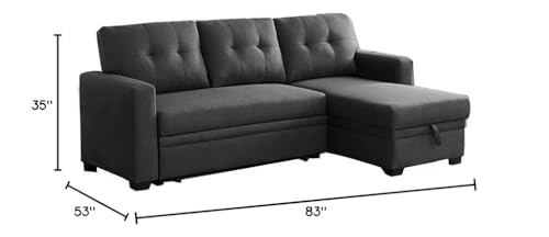 Pemberly Row L-Shaped Transitional Polyester Fabric Reversible, Easy Convertible Pull-Out Sleeper Sectional Sofa/Storage Chaise with Tufted Back Cushions and Track Arms in Dark Gray