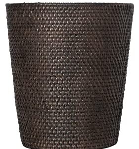 Kouboo Loma Round Rattan Paper Waste Basket, Trash Can Bathroom, Garbage Bin, Bedroom, Kitchen, Office, Home Desk Small Wicker Bin for Waste, Paper, Espresso