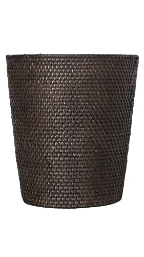 Kouboo Loma Round Rattan Paper Waste Basket, Trash Can Bathroom, Garbage Bin, Bedroom, Kitchen, Office, Home Desk Small Wicker Bin for Waste, Paper, Espresso