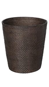 kouboo loma round rattan paper waste basket, trash can bathroom, garbage bin, bedroom, kitchen, office, home desk small wicker bin for waste, paper, espresso