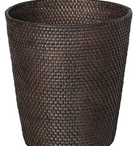 Kouboo Loma Round Rattan Paper Waste Basket, Trash Can Bathroom, Garbage Bin, Bedroom, Kitchen, Office, Home Desk Small Wicker Bin for Waste, Paper, Espresso