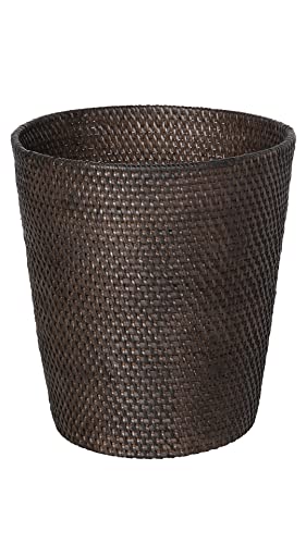 Kouboo Loma Round Rattan Paper Waste Basket, Trash Can Bathroom, Garbage Bin, Bedroom, Kitchen, Office, Home Desk Small Wicker Bin for Waste, Paper, Espresso