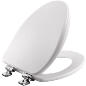 bemis 19170csla 000 alesio toilet seat with chrome hinges will slow close, never loosen and provide the perfect fit, elongated, high density enameled wood, white