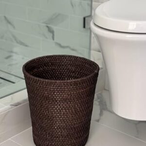 Kouboo Loma Round Rattan Paper Waste Basket, Trash Can Bathroom, Garbage Bin, Bedroom, Kitchen, Office, Home Desk Small Wicker Bin for Waste, Paper, Espresso