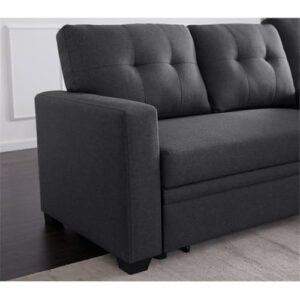 Pemberly Row L-Shaped Transitional Polyester Fabric Reversible, Easy Convertible Pull-Out Sleeper Sectional Sofa/Storage Chaise with Tufted Back Cushions and Track Arms in Dark Gray