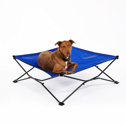 Coolaroo On The Go Cooling Elevated Dog Bed, Portable for Travel & Camping, Collapsible for Storage, King, Aquatic Blue