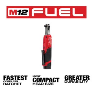 Milwaukee M12 FUEL 12-Volt Lithium-Ion Brushless Cordless High Speed 3/8 in. Ratchet Kit w/(2) Batteries, Charger and Bag