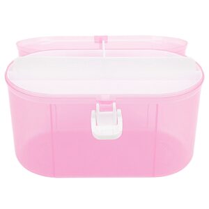 YARNOW Clear Double Layer Plastic Storage Box, 6. 9 x 4. 9 Inch Portable Handled Storage Case, Multipurpose Organizer with Removable Tray for Stationery Art Craft (Pink)