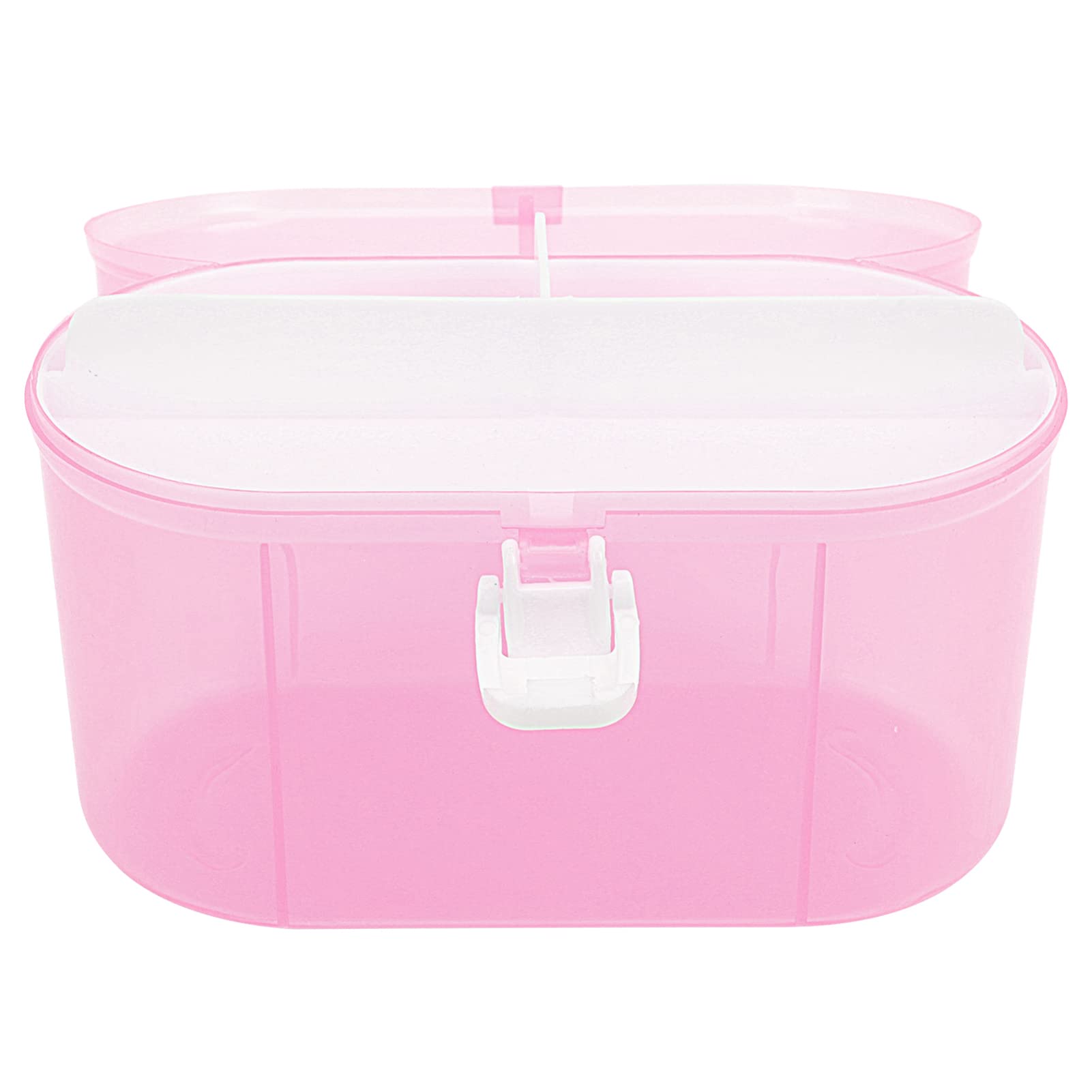 YARNOW Clear Double Layer Plastic Storage Box, 6. 9 x 4. 9 Inch Portable Handled Storage Case, Multipurpose Organizer with Removable Tray for Stationery Art Craft (Pink)