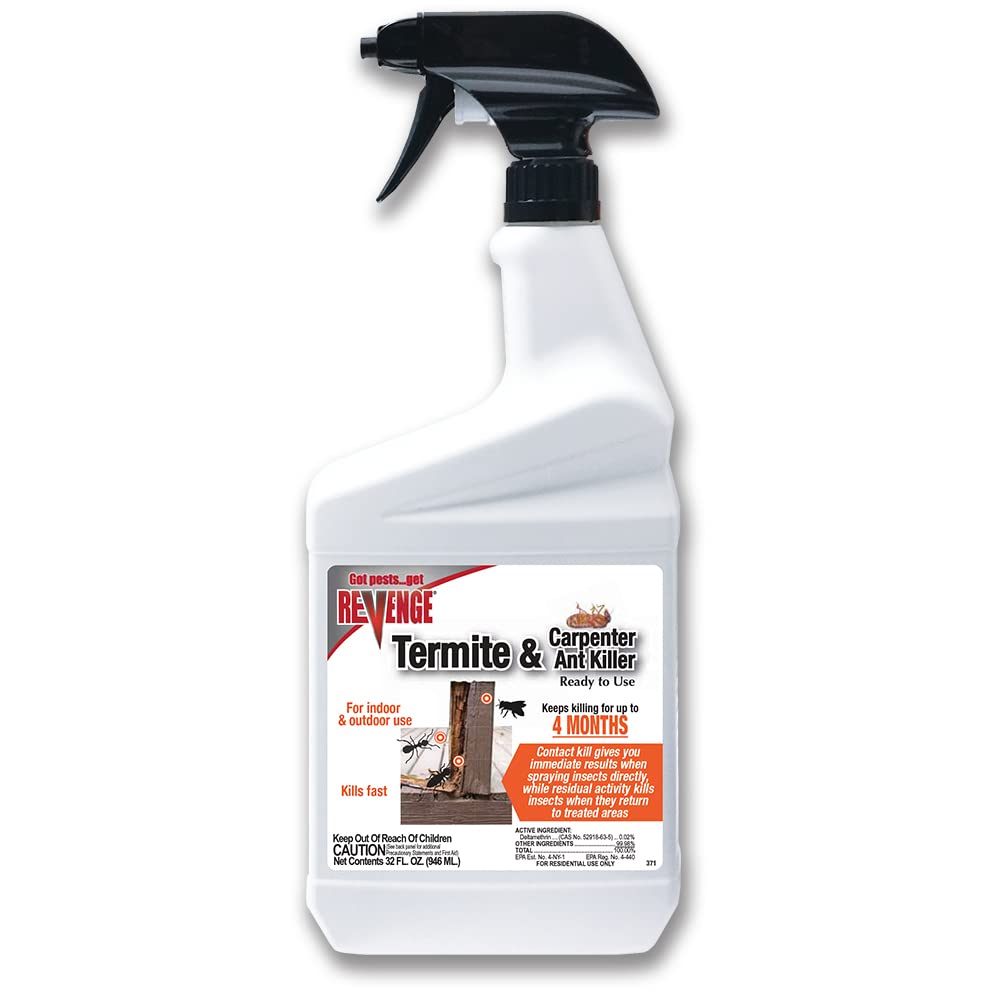 Bonide Revenge Termite & Carpenter Ant Killer Spray, 32 oz Ready-to-Use Long Lasting Pesticide for Indoors and Outdoors