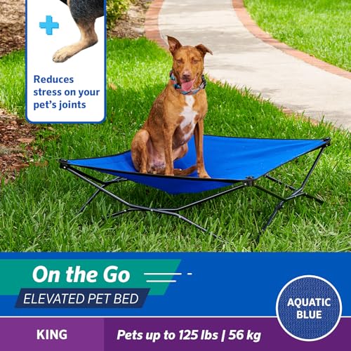 Coolaroo On The Go Cooling Elevated Dog Bed, Portable for Travel & Camping, Collapsible for Storage, King, Aquatic Blue