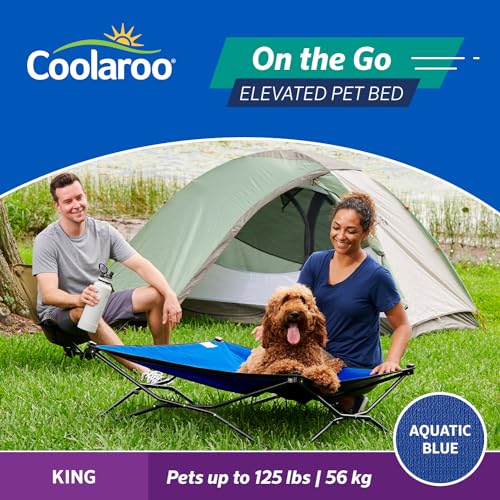 Coolaroo On The Go Cooling Elevated Dog Bed, Portable for Travel & Camping, Collapsible for Storage, King, Aquatic Blue